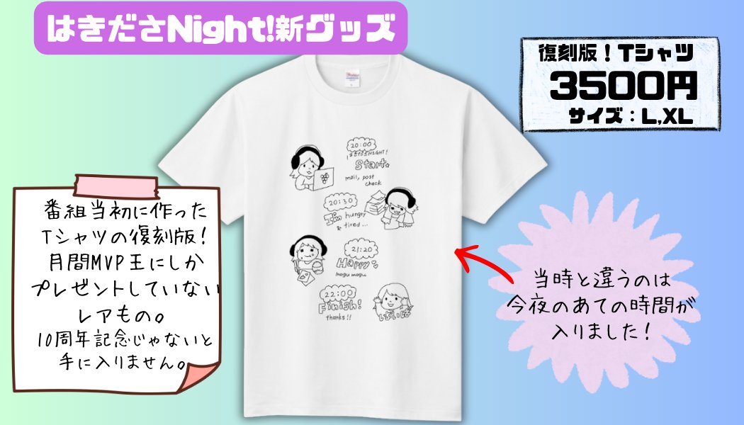 グッズ第六弾は… 『復刻版！Tシャツ』￥3500（税込み） 番組当初に月間