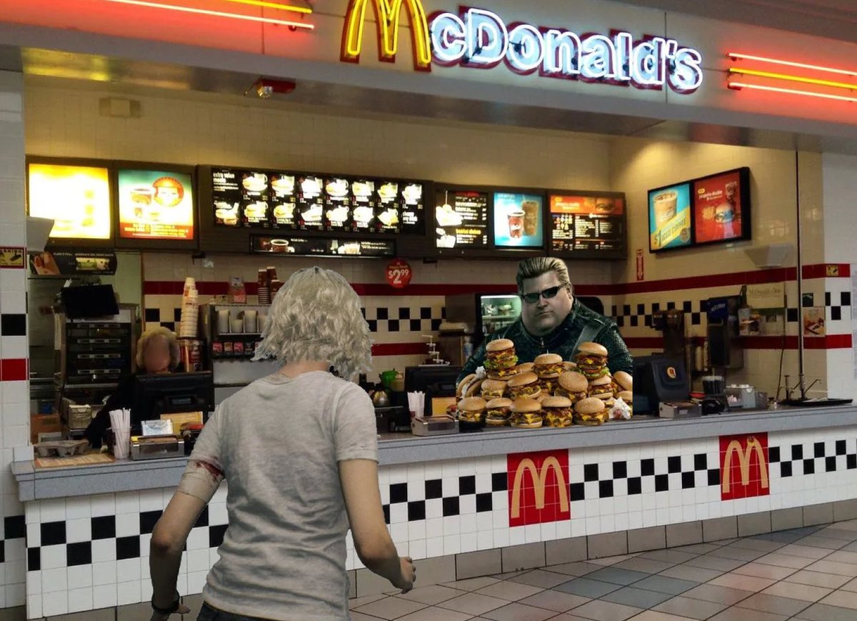 <a href="/REBHPortal/">【公式】バイオハザード / RESIDENT EVIL PORTAL Official</a> "Two B-B-Burgers without pickles please.. 🥺"

"7 Burgers. 7 Burgers is all can spare to give you. The rest.. are.. mine."
