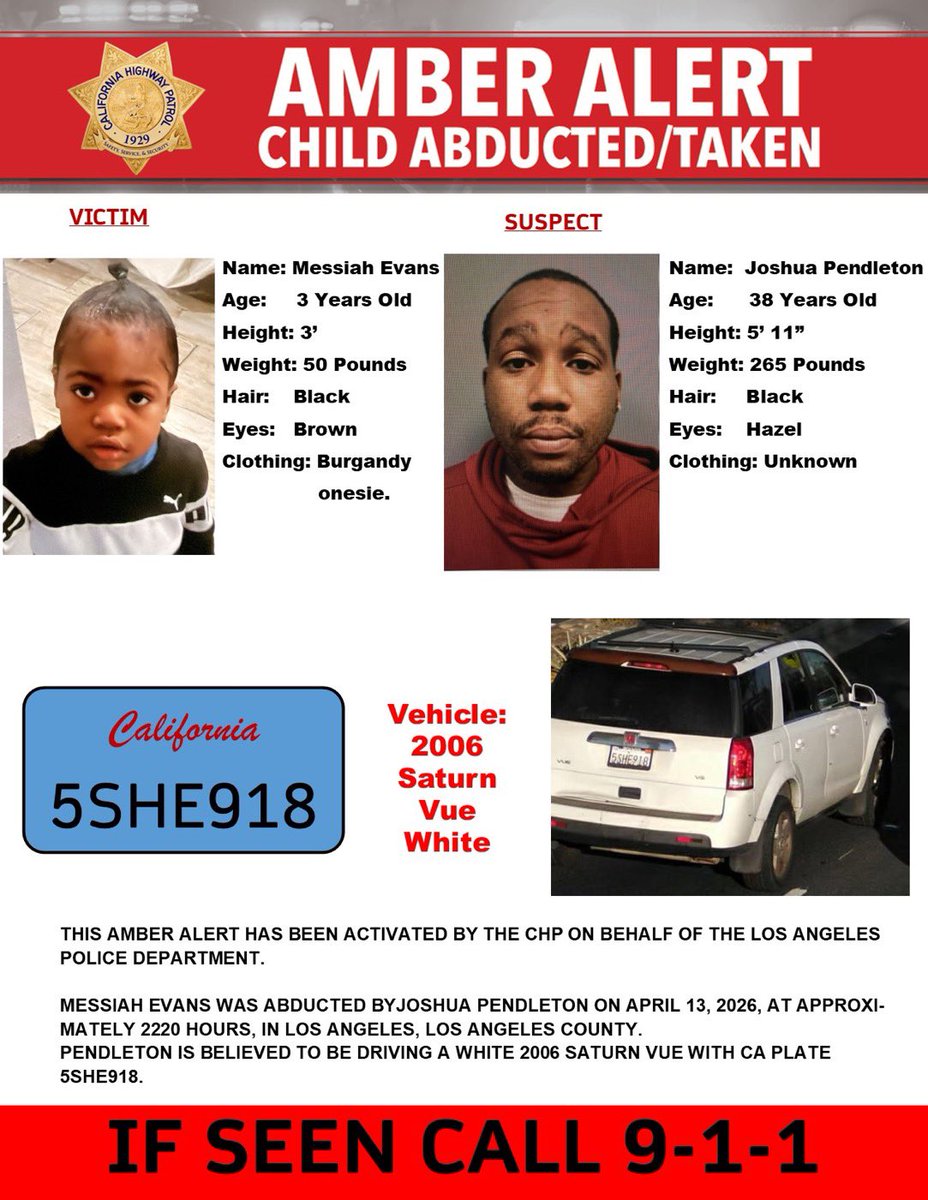 CodeThreeNews's tweet image. 🚨Amber Alert #LosAngeles