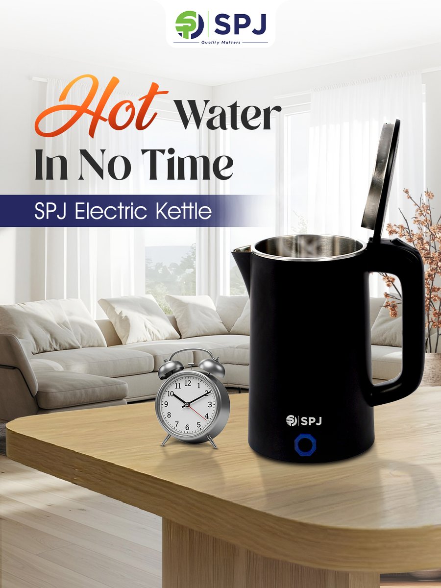 SPJElectronics's tweet image. Why wait for the stove when you can have boiling water in seconds? 

Whether it’s your morning coffee or a quick midnight tea, the SPJ Electric Kettle delivers speed and style in one matte black finish.

#SPJAppliances #KitchenEssentials #ElectricKettle #MorningRoutine