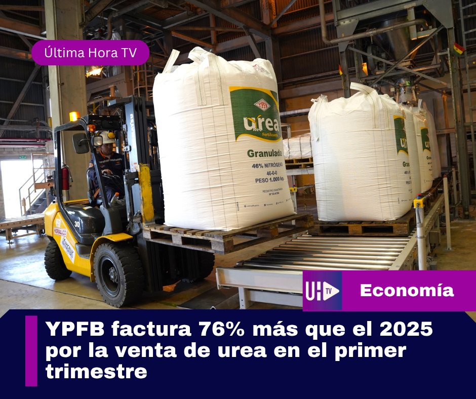 UhtvBol's tweet image. #Economía
Yacimientos Petrolíferos Fiscales Bolivianos (#YPFB) facturó un valor de USD 53,79 millones por la comercialización de más de 139 toneladas métricas (TM) de urea granulada - UHTV

Entérate más aquí: ultimahora-tv.com/noticia/5093