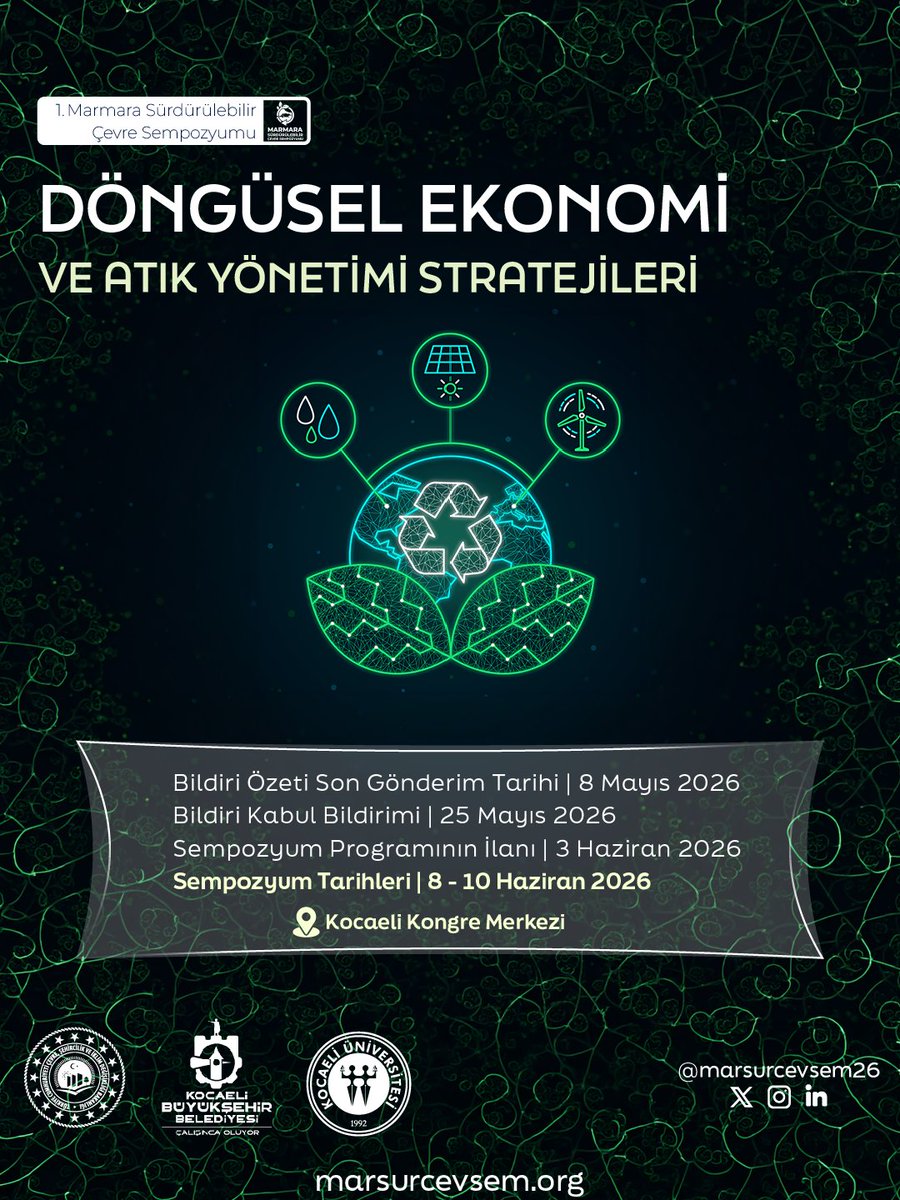marsurcevsem's tweet photo. 🌊1. Marmara Sürdürülebilir Çevre Sempozyumu

♻️ Döngüsel ekonomi ile atığı değere dönüştürmek mümkün.

✨ “Döngüsel Ekonomi ve Atık Yönetimi”

📩 Detaylı bilgi &amp; bildiri: https://t.co/0XAbXVhuQf https://t.co/lQaSX68iDX