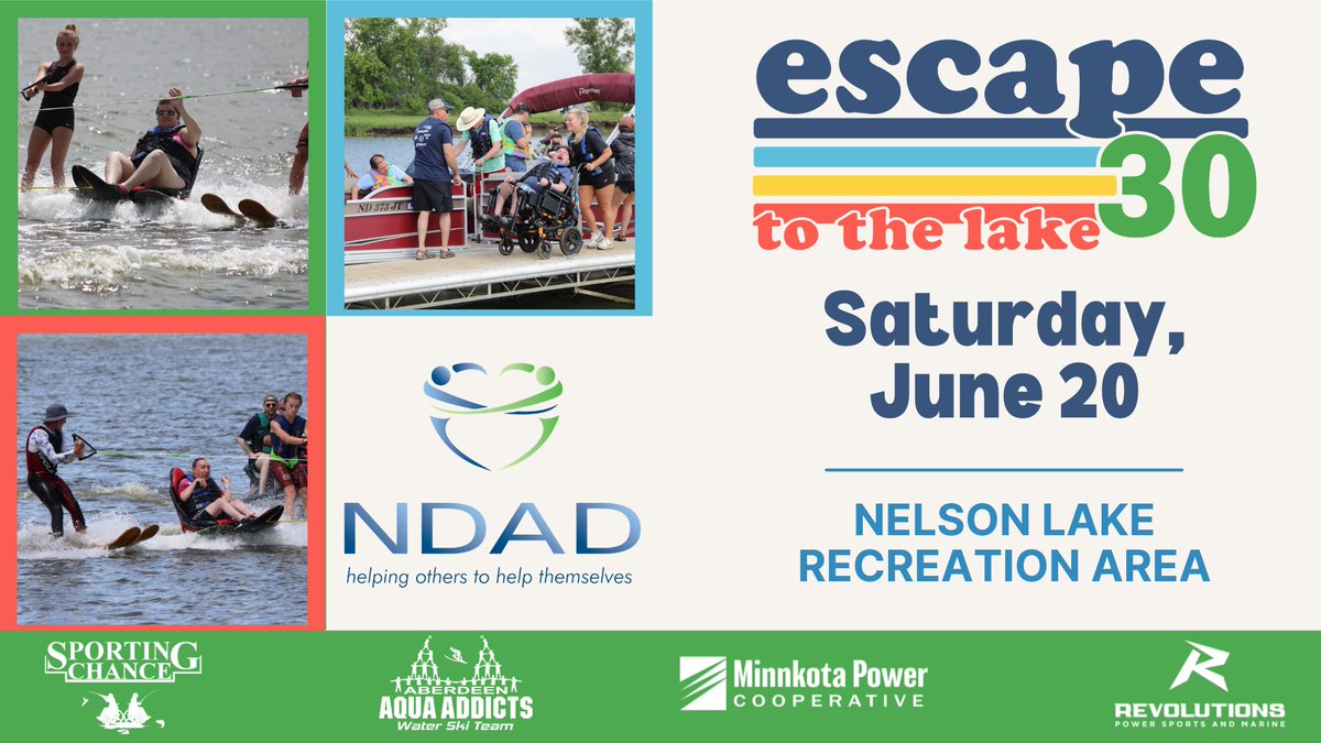 30 years. One powerful tradition. 📷
NDAD’s Escape to the Lake returns June 20, giving individuals with disabilities the opportunity to experience adaptive water-skiing! 

For more information and to register, please go here > > ndad.org/services/Recre…