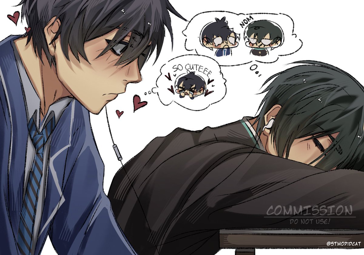 lobsagi's tweet image. "so much for tutoring me..."

my second commission from the talented stwopidcat! i adore the little thought bubbles 🥹 #rinsagi #rnis #isrn