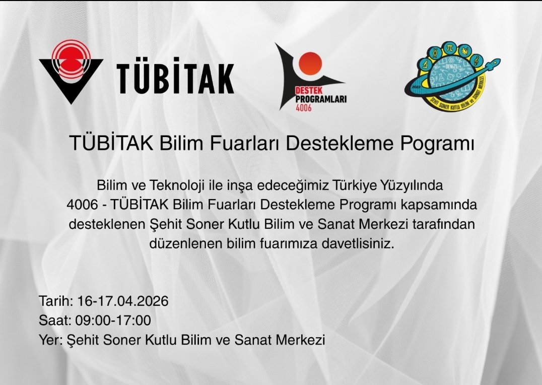 Civrilbilsem's tweet photo. 4006 B bilim Fuarımıza tüm Bilim Meraklılarını bekleriz.
@civrilmem @MebOrgm @denizlimem @emre_caliskan https://t.co/q5FE3nzdsq