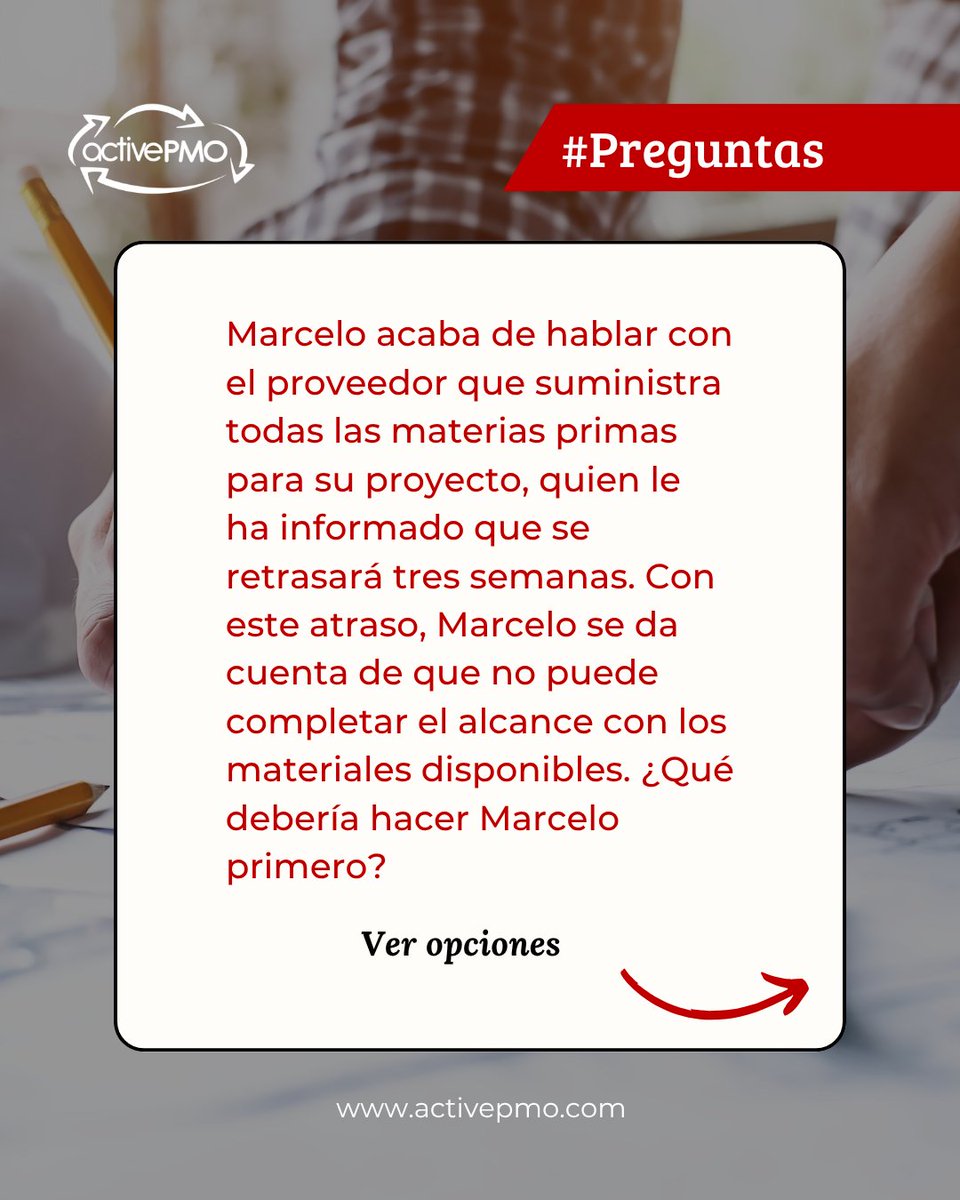 activepmo's tweet photo. La respuesta correcta es: Determinar cómo esto afectaría a otras partes del proyecto.

¿Acertaste?

Encontrá más preguntas para practicar, ingresando a nuestro sitio: https://t.co/04iuHKOcqz

#PMP #ActivePMO #pmpcertification #projectmanagement #pmpexamquestions #pmpexamprep https://t.co/oUsmASQXbG
