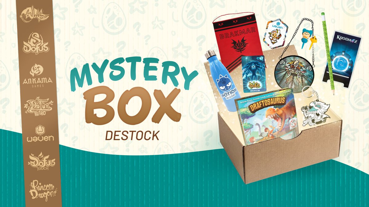 Saison Turquoise, saison du hasard : le Shop fait son déstockage en Mystery Box ! tinyurl.com/mysteryakmshop

Dans chaque boîte, une sélection semi-aléatoire de goodies Ankama à prix cassé. Tout achat avant le 30/04 vous donne une chance de remporter une Super Box ou une Bof Box !