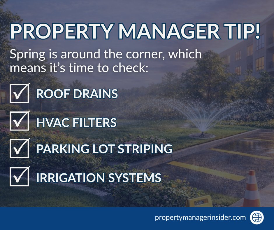 PropMngrInsider's tweet image. Spring is around the corner. Now’s the time to check a few key items before small issues turn into expensive repairs. Property Manager Insider’s BidSource connects property managers with qualified contractors.

#PropertyManagement #BuildingMaintenance #PreventiveMaintenance