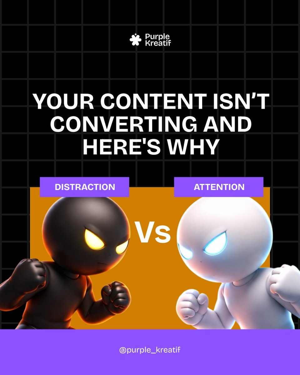 purplekreatif's tweet image. Content not converting? The focus is off. Attention without direction = distraction.

Shift to clarity and strategy.
Need help fixing it? Send us a message.

#ContentStrategy #DigitalMarketing #SocialMediaTips