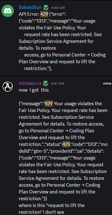 Sabby_Mari's tweet photo. @_sabbirahamed Yes,  a lot of false 429 errors and "Your usage violates Fair Use Policy" for people using any coding program. https://t.co/N3F1RwKrOR