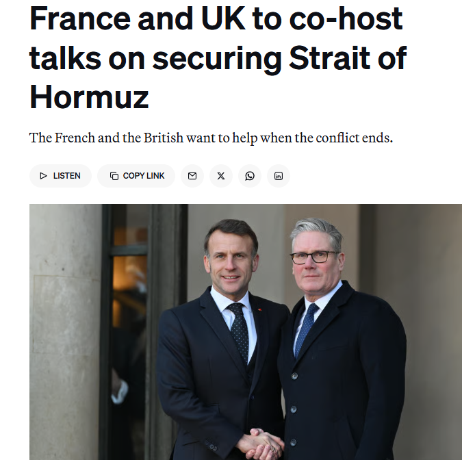 WallStreetMav's tweet image. France and the UK plan to convene a meeting with dozens of other countries to plan on how to secure the Strait of Hormuz.

They plan to issue some strongly worded Tweets after the meeting, then they will continue to "monitor the situation".