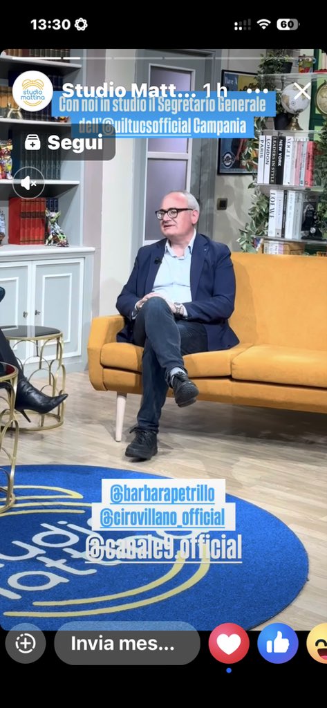UiltucsCampania's tweet photo. Il nostro segretario generale @PSilvestro75 ospite di Studio Mattina a Canale 9 parla del Congresso regionale del 21 aprile #uiltucs #campania #congresso #lavoro @uiltucs https://t.co/tT6emZzSeb