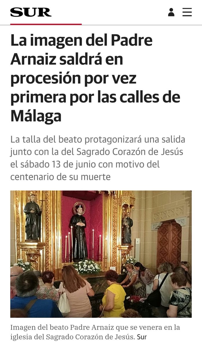 Parece que se confirma lo que yo ya sabía de hace meses: las imágenes del padre Arnaiz y del Sagrado Corazón saldrán en procesión el 13 de junio.
#CofradíasMLG 
#GloriasMLG