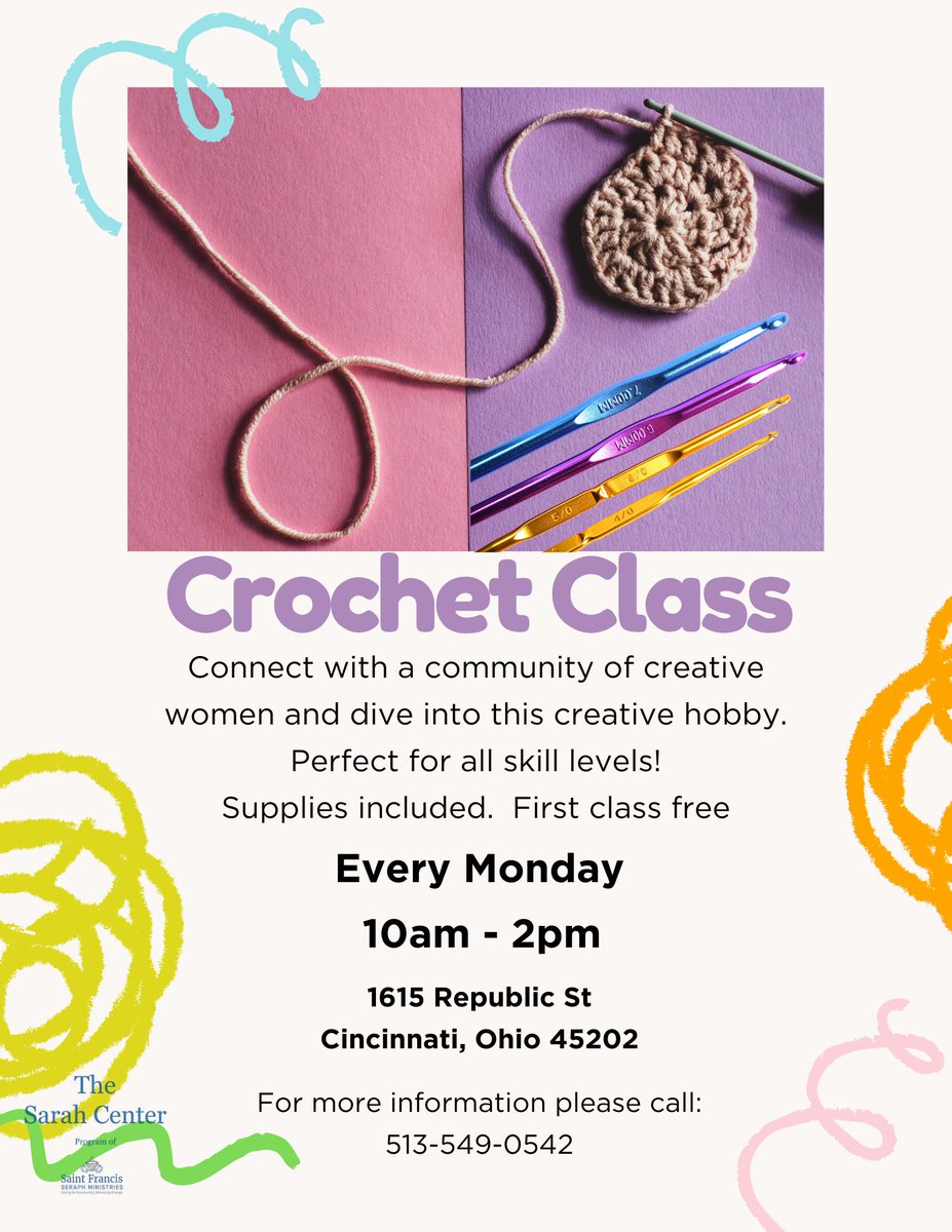 SFSMinistries's tweet photo. SFSM’s Sarah Center offers free jewelry classes every Wednesday and Friday, and a crocheting class every Monday.

To learn more or register for a session, contact Adina Wofford, Director of the Sarah Center, at awofford@sfsministries.org or 513.549.0542 x286. https://t.co/HtuKlNj7SO