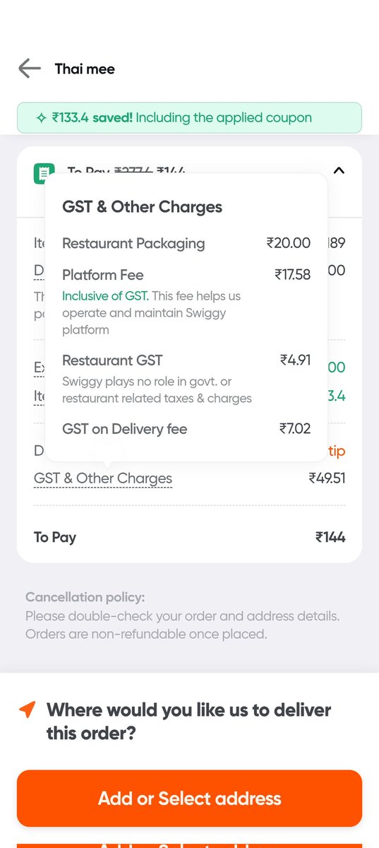 soumenk94's tweet photo. @Swiggy kya bata sakte hai yeh kaisa hisab hai? Yeh chowmin kya hongkong se ayega? Khane se jyada charges hi pay karna padhega 🙄 https://t.co/NUH6az4yM6