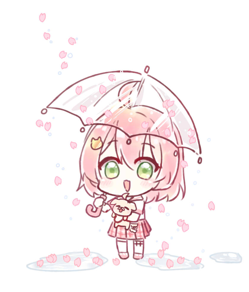 さくらみこ 「桜咲いてからは雨が多かったけど、桜の花びらだらけの道とか、水たまりとか好き。」|さくらめい🥐のイラスト