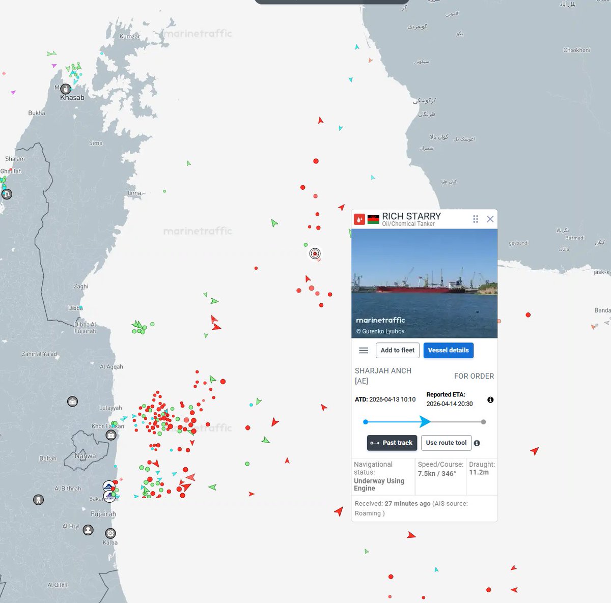 A number of large accounts claiming at least one vessel, the Rich Starry, made it through the strait, ran the blockade, and it's on its way to China.

It's not. Even coming from a UAE port, it wasn't left to chance. Now, Rich Starry is back near the mouth of the strait sailing