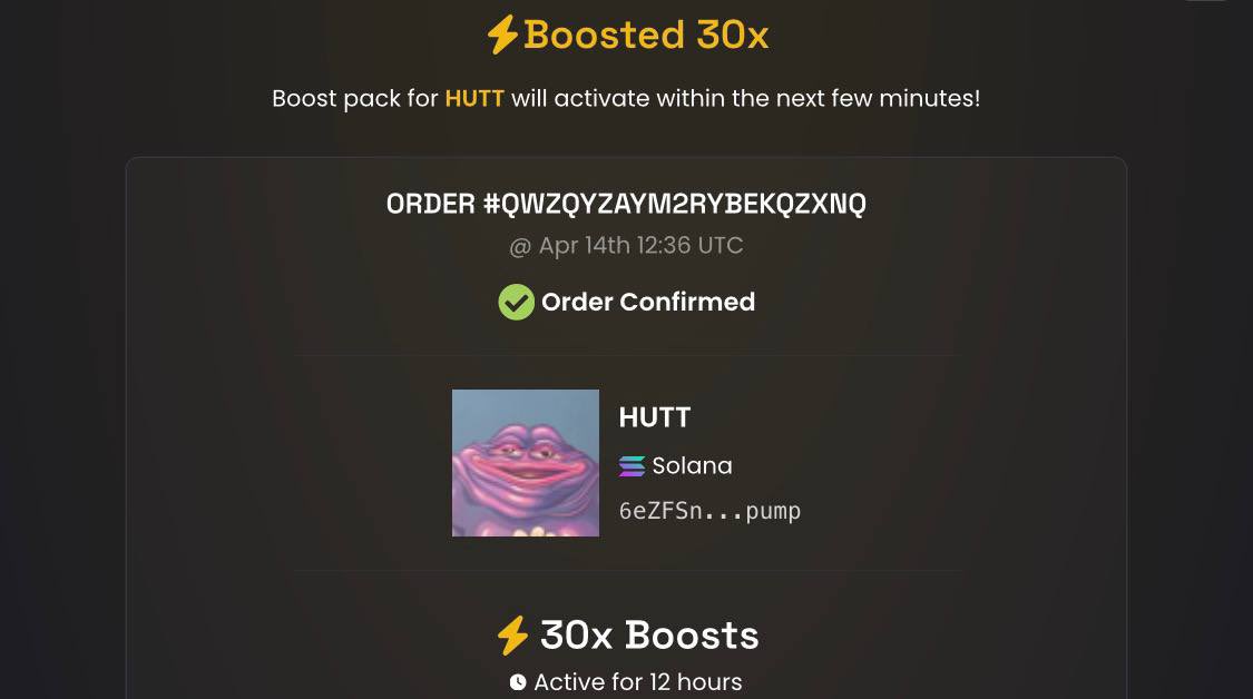 HUTT_ONSOL's tweet photo. another X30 boosts $HUTT on DEX Screener!

Believe in $HUTT Process 

6eZFSnwCKEqvHHiFNfQadP4JHhajmHdJGcukdKFnpump https://t.co/2KTjBuKqc1