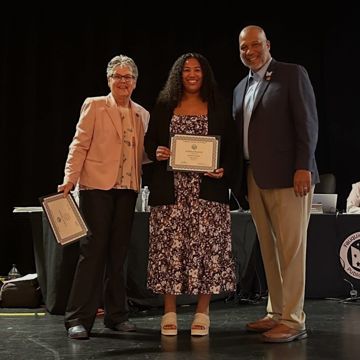 pbsroadrunner's tweet photo. We were so proud to celebrate our Teacher of the Year, 5th grade teacher Mrs. Roach and 3rd grade teacher Ms. Canterbury the FCPS1 Rookie Teacher of the Year at last night’s school board meeting! Fun fact… Ms. Canterbury was a Roadrunner too! #BeepBeep @FCPS1News https://t.co/ZRfRS0xeyl
