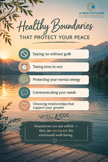 Healthy boundaries are an important part of mental health and recovery.
Learning to say no, communicate your needs, and protect your energy can improve relationships, reduce stress, and support emotional well-being.

💬What is one boundary that has improved your mental health?
