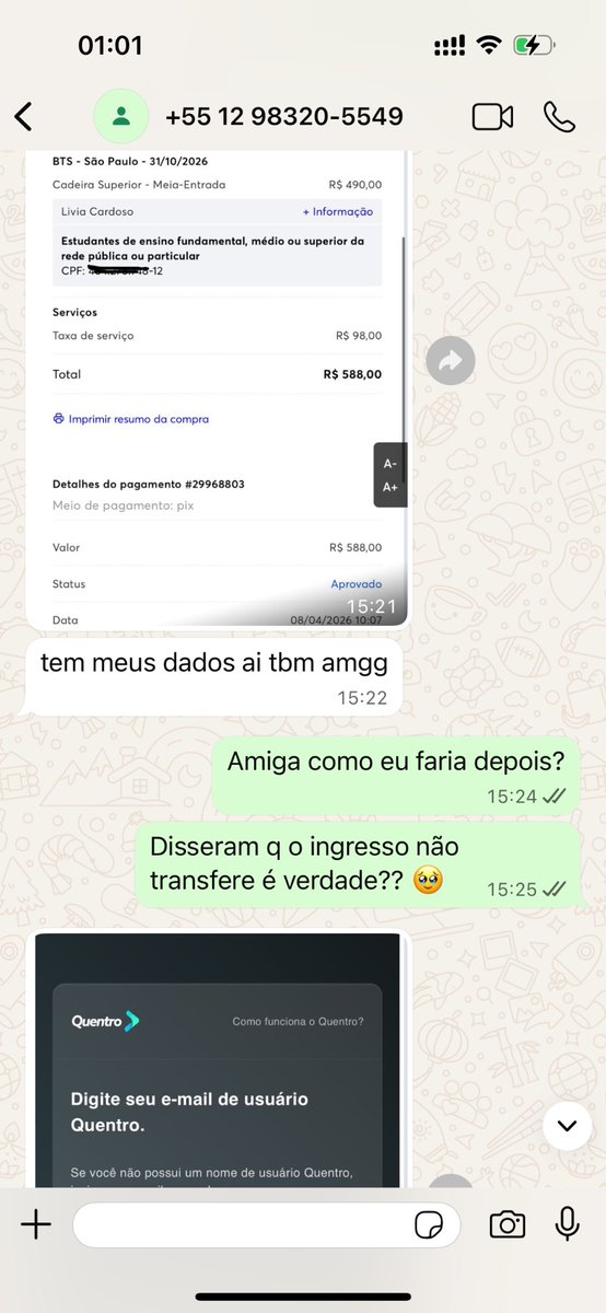 IaraKwon's tweet photo. @jjkclean Está conta é outra golpista se puderem me ajudar dando rt pra que mais pessoas não caiam no golpe, na emoção achando que consegui meu ingresso para ver os meninos não me atentei em muita coisa, a pessoa usando provavelmente dados de outra pessoa https://t.co/de2mflubjd