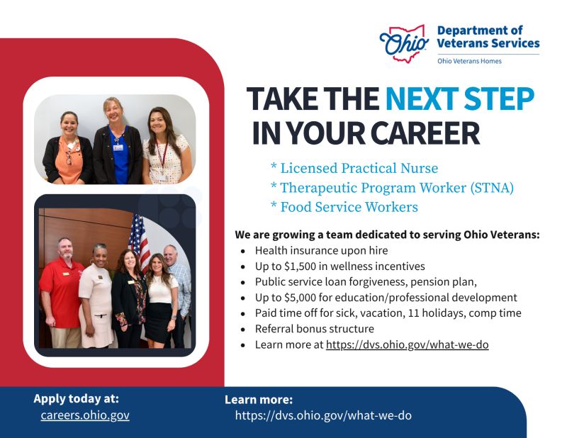 OhioVets's tweet photo. At ODVS, you’re not just building a career, you’re supporting the brave men and women who served our nation. Learn more about joining our mission: https://t.co/8MuPXiwjm8 https://t.co/45kneCeu0u