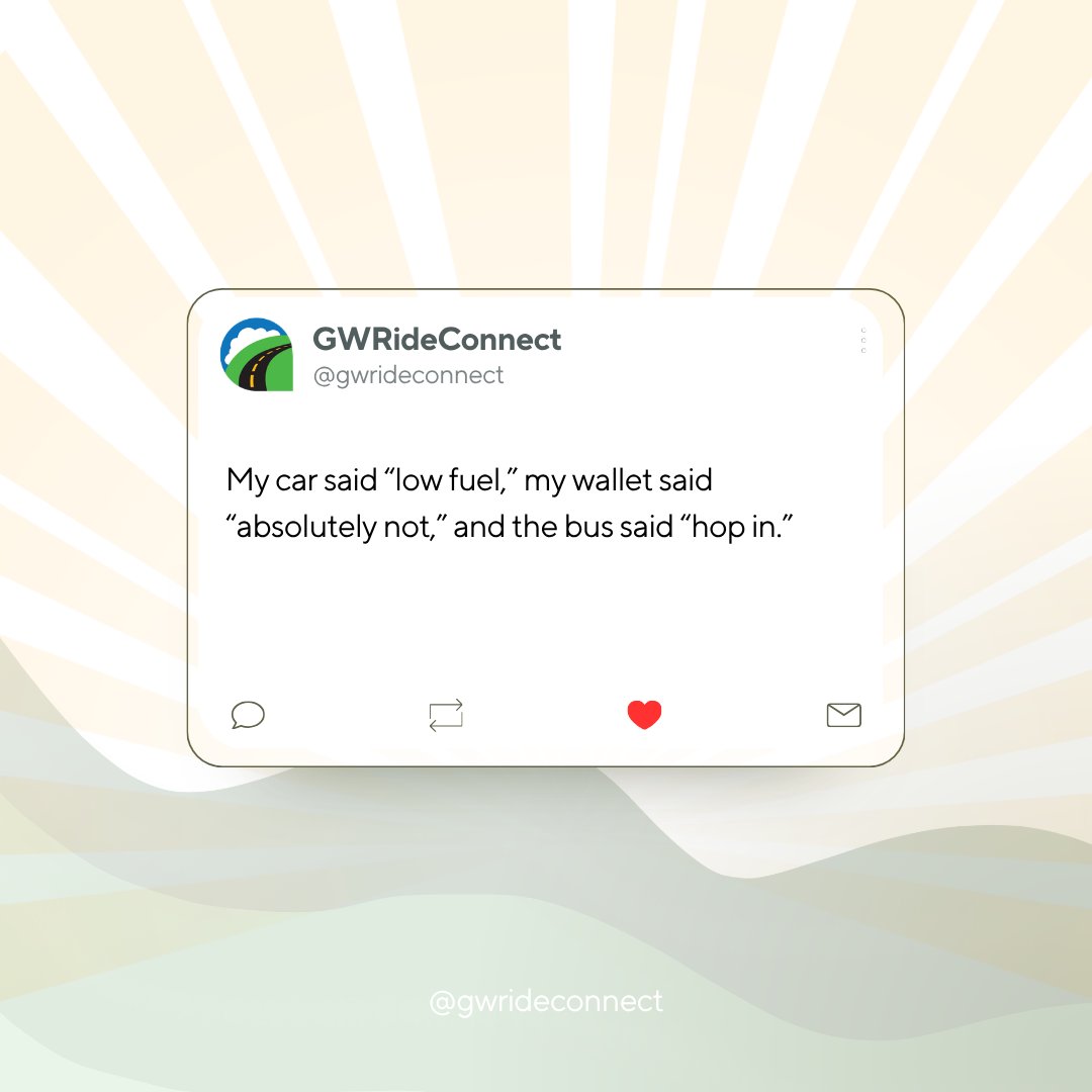 GWRideConnect's tweet image. Transit is good for everyone and everything!
#togetherweride #revolutionizeyourcommute #Earthday