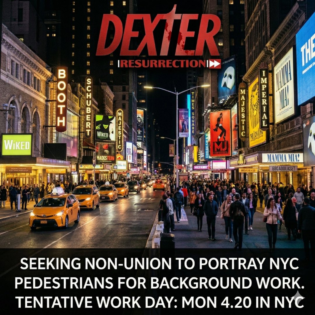 waldroncasting's tweet photo. 🚨🎬 CASTING CALL 🎬🚨
Seeking NON-UNION talent to portray NYC pedestrians 🗽🚶‍♀️🚶‍♂️ for exterior scenes filming April 20th in Manhattan, NY for the TV series Dexter: Resurrection 🔪
Interested &amp; available? 👀✨ Make sure to follow the instructions on ALL slides 📲📝 https://t.co/0YJr8Z6QCg