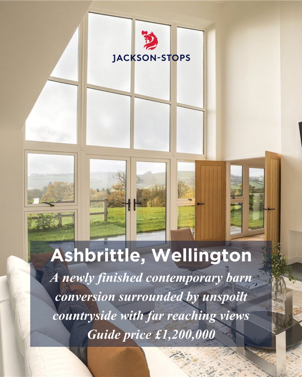 JS_Taunton's tweet image. New price
#Ashbrittle #Wellington #Somerset
Guide price £1,200,000

Contemporary #barnconversion surrounded by unspoilt countryside with far reaching views, stables, a double carport and approx 2 acres of grounds. Further land available by sep neg.

jackson-stops.co.uk/properties/212…