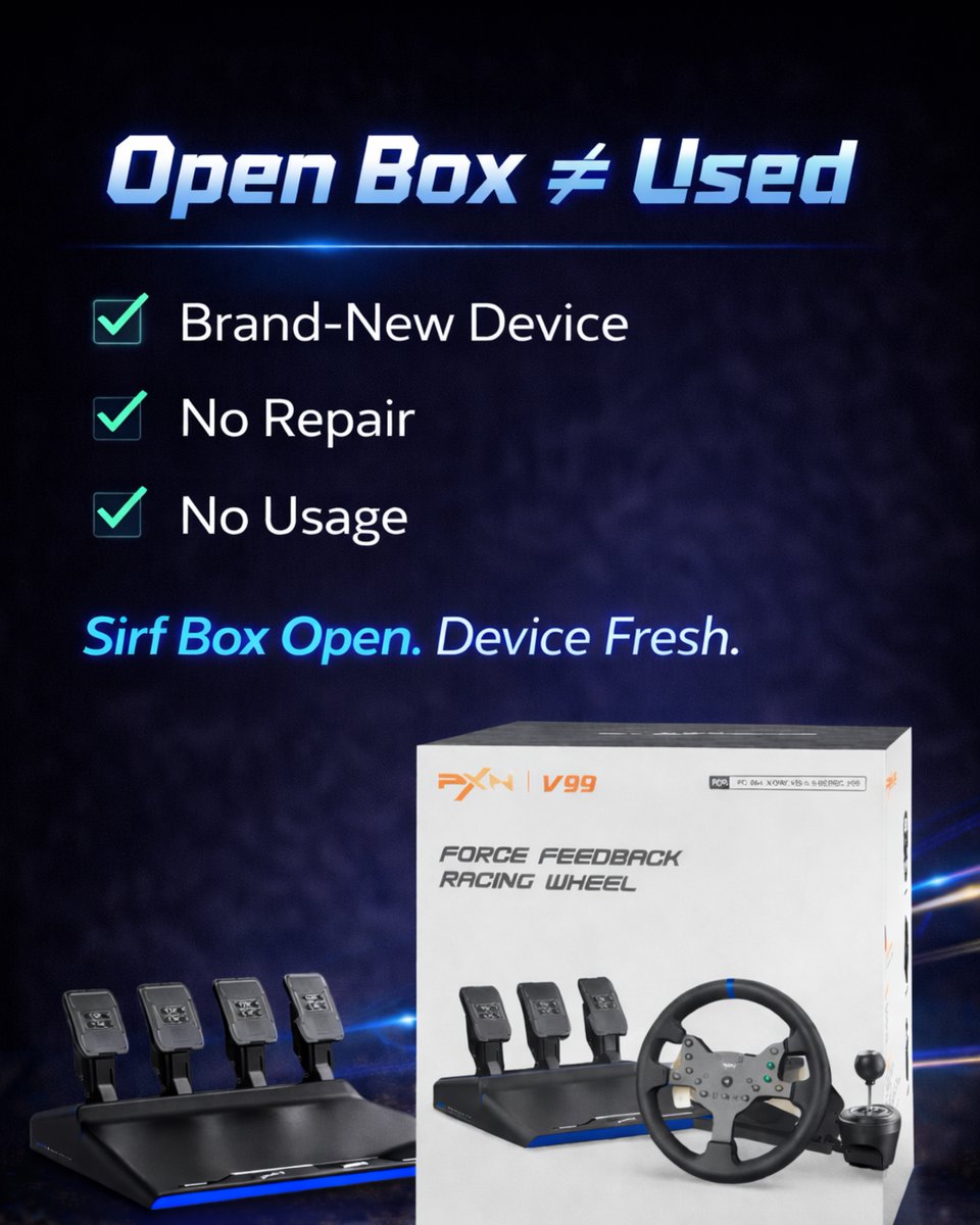 hgworld_in's tweet image. Stop paying ₹50,000 for racing setups 💸
Upgrade to real driving feel with PXN V99 🏁

Open Box ≠ Used ✅ Fresh. Verified. Ready.
⚠️ Limited stock—grab yours now!

Also available on Flipkart

#SimRacingIndia #GamingGear #RacingSetup #GamersOfIndia #PXN