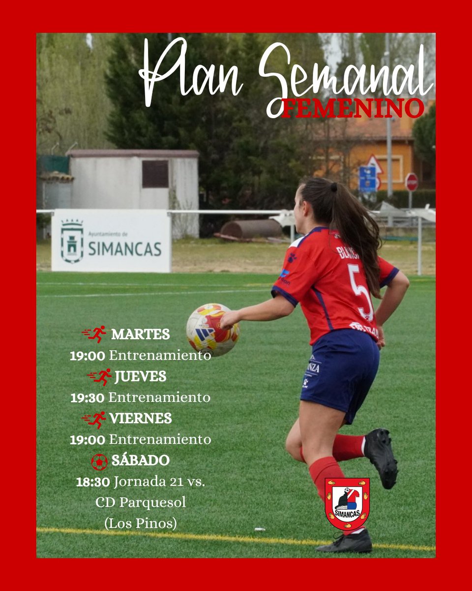 📆PLAN SEMANAL

Nuestra chicas preparan con tres éntrenos el penúltimo partido de liga, el último que jugaremos en casa, ante el CD Parquesol.

#SimancasAlmayOrgullo #GladiadorasFranjiblancas