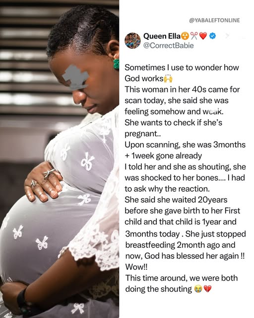 yabaleftonline's tweet photo. 40-years-old woman who waited 20 years to give birth takes in again while still breastfeeding https://t.co/t9p0AHbm27