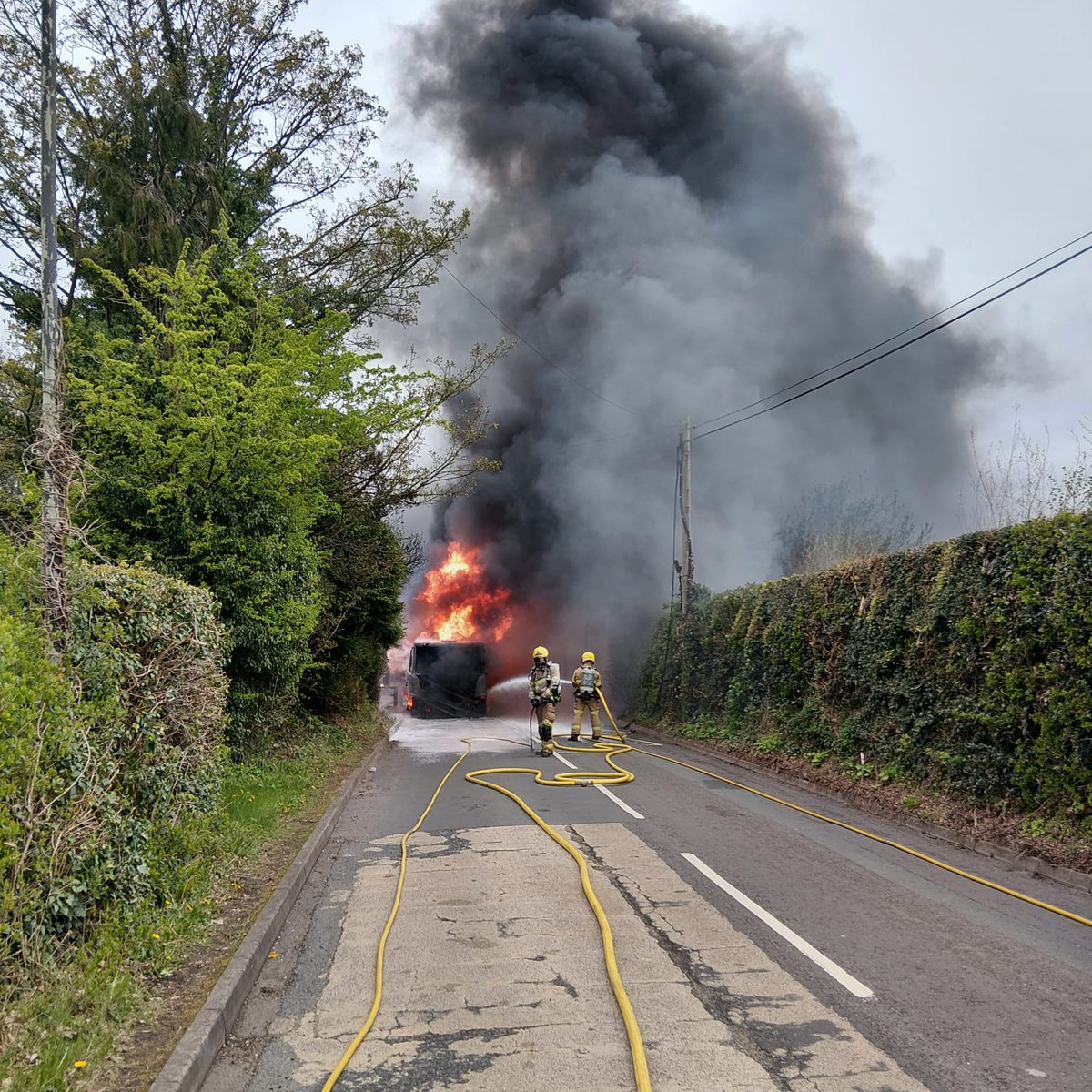 shropsfire's tweet photo. We are currently responding to a fuel tanker fire in Newdale, Telford. Called to the area of Marlborough Way around 12.07pm due to reports of a fire. There are currently 9 appliances in attendance. Please avoid the area and close windows and doors. https://t.co/lLobvyoxDz