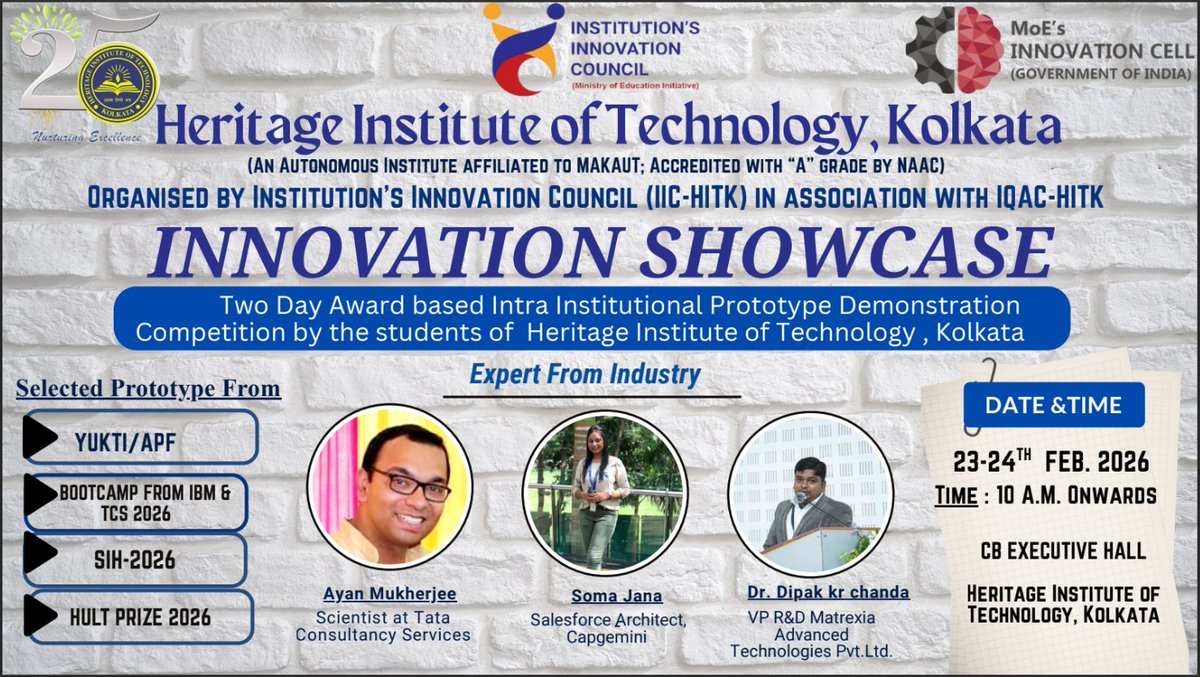 iic_hitk's tweet photo. 🚀 Innovation Showcase 2026 @ HITK!

Student prototypes from YUKTI, SIH-2026, IBM &amp; TCS Bootcamp &amp; Hult Prize presented before industry experts — fostering innovation &amp; entrepreneurship.

#IICHITK #InnovationShowcase #StudentInnovation https://t.co/tebJc0XM87