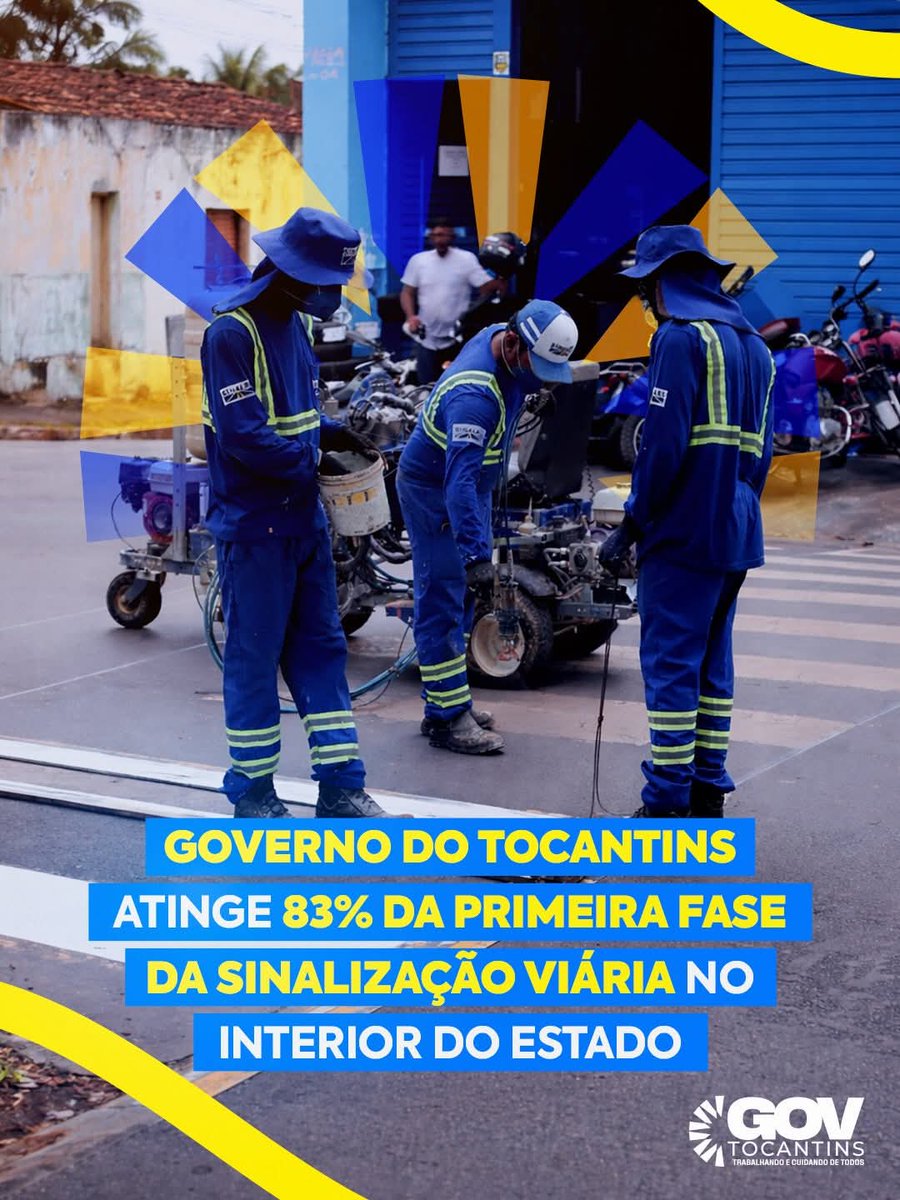 governoTO's tweet photo. 🚧 Mais segurança e organização no trânsito!

O Governo do Tocantins, por meio do @DetranTO, já alcançou 83% de execução da primeira fase do projeto de sinalização viária em municípios do interior do Estado. https://t.co/wPEh9gitOd