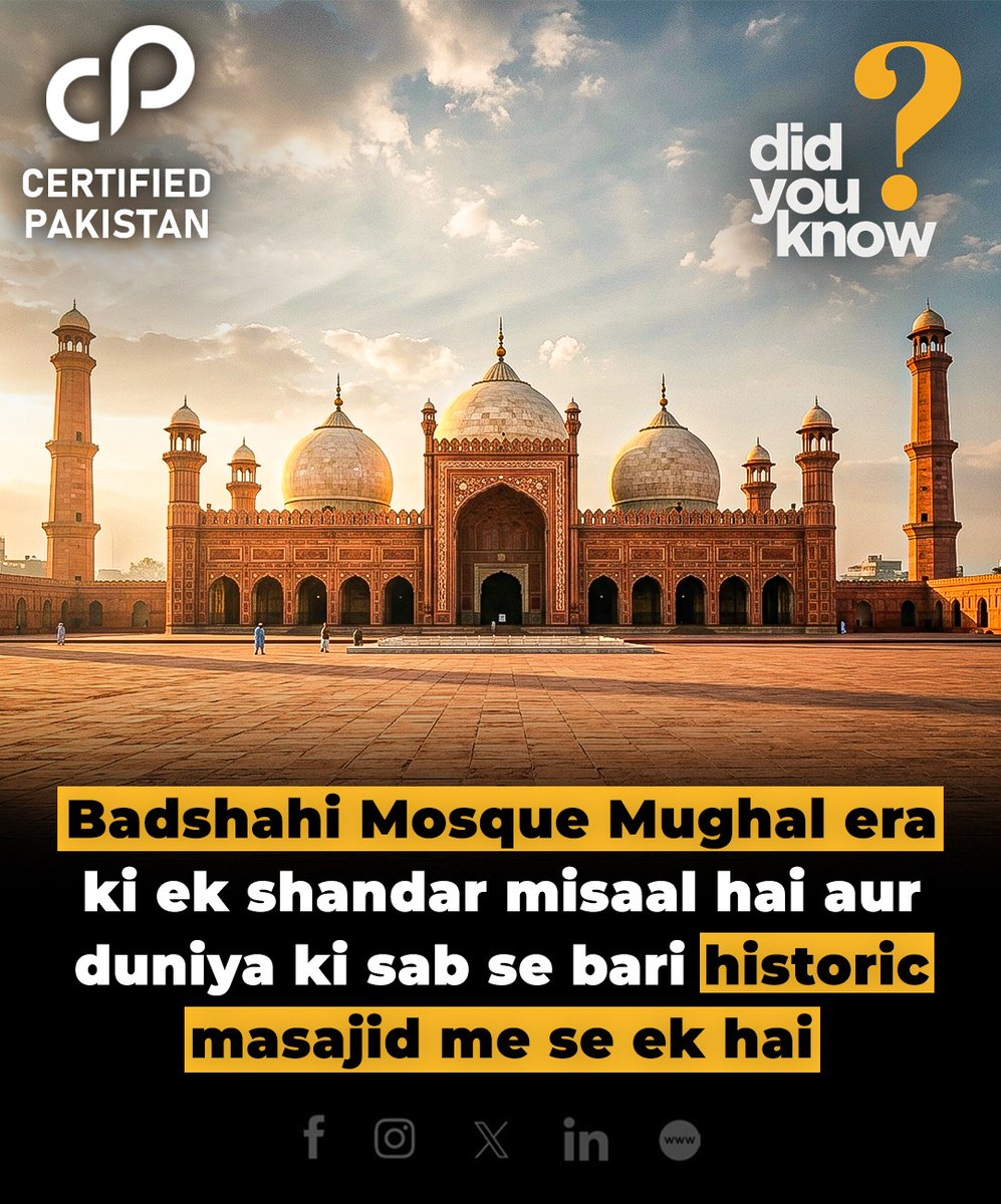 certified28919's tweet photo. Badshahi Mosque Mughal era ki ek shandar misaal hai aur duniya ki sab se bari historic masajid me se ek hai https://t.co/NZH4X9jT0u