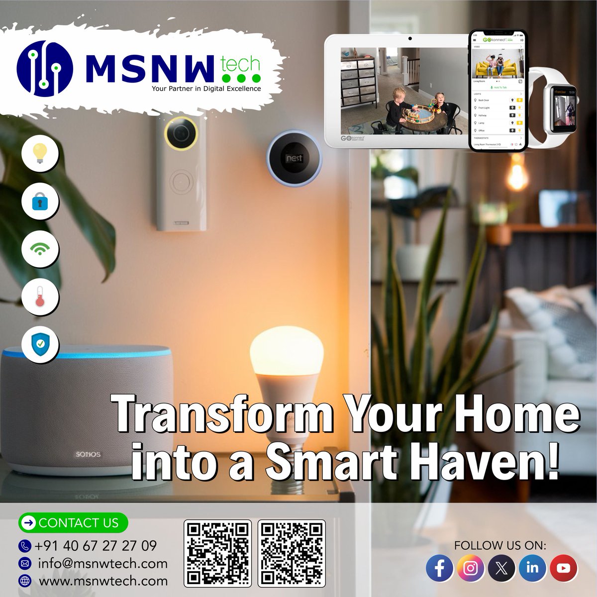 msnwtechpvtltd's tweet image. 🌟 Transform Your Home into a Smart Haven! 🏡✨

📞 Call us now: 88869 13131 | 83415 59649 | 040 67 27 27 09
📧 Email: info@msnwtech.com

#SmartHomeSolutions #ConnectedLiving #HomeAutomation #SmartLiving #HyderabadHomes #EffortlessLiving #TechInnovation #MSNWTech #MSNWTECH
