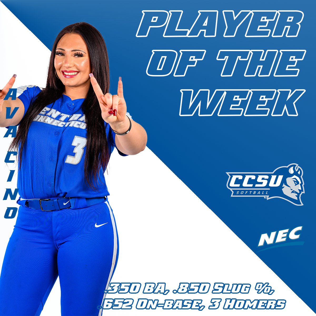 CCSUBlueDevils's tweet photo. Hamilton named @D1Softball Mid-Major Pitcher of the Week and @necsoftball Pitcher of the Week

Ava Cino is #NECSB Player of the Week

Grace Lawton an #NECPrimePerformer

Read all about it: https://t.co/ZsvmiAlpZx https://t.co/2gkIukwitg