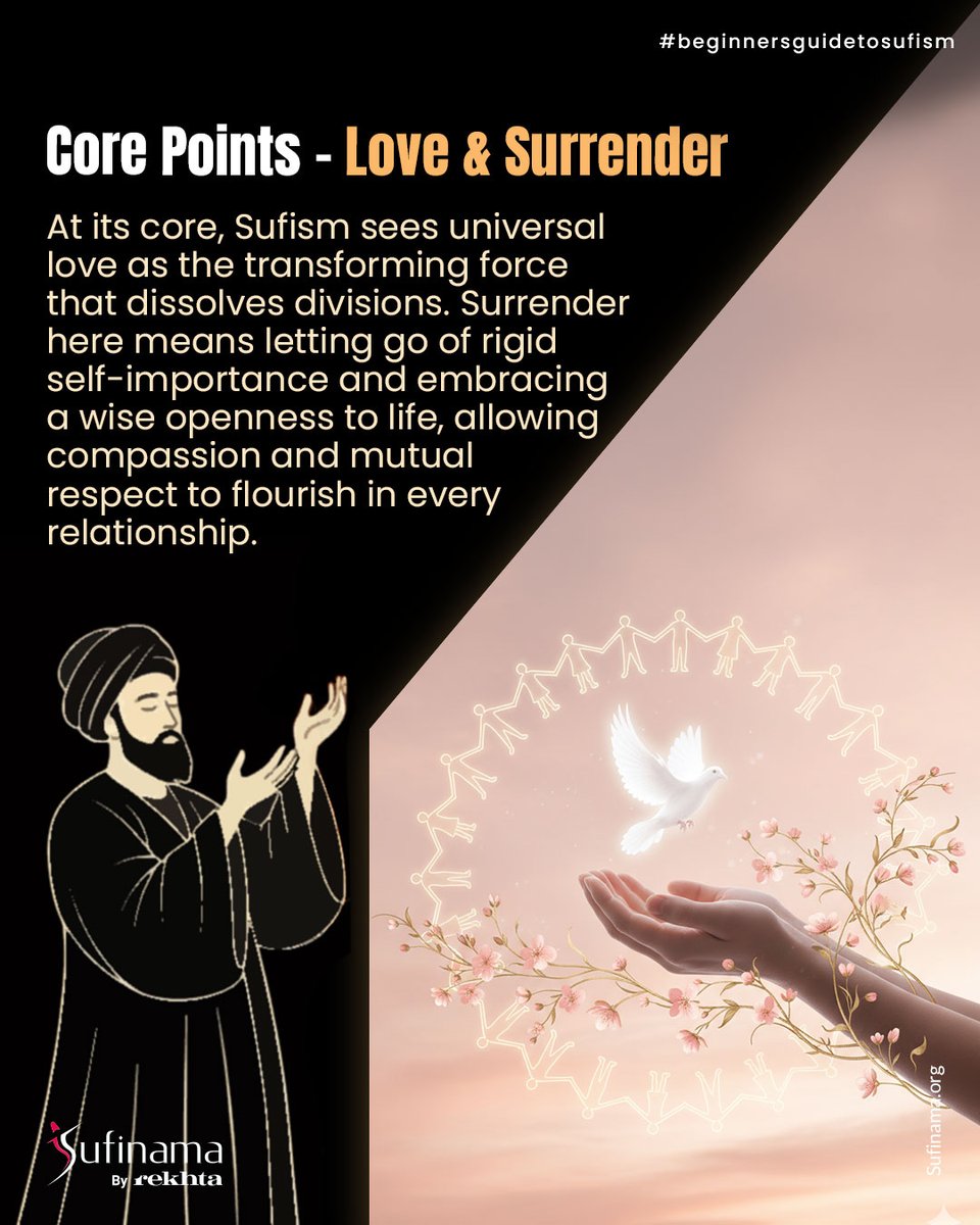 Soofinama's tweet image. In the heart’s gentle whisper, Sufism blooms like a rose in divine light. A beginner’s sacred path to dissolve ego, embrace love, and meet the Beloved within. Swipe and return home. One breath closer to the Divine.
#sufinama | #sufism | #sufi | #sufiguide | #lifeofsufi