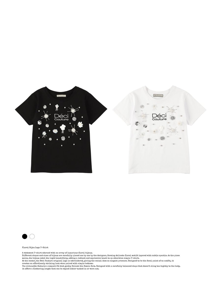 DeciCouture's tweet photo. こんなTシャツ、見たことある？？

お花モチーフのビジューを散りばめた、視線を惹きつける主役級の一枚✨✨✨🌸💐💎

https://t.co/L3Hgfznk0Y https://t.co/TT4N9u9sag