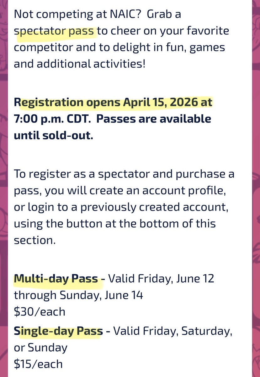 michmalllow's tweet image. happy tuesday gamers 🤍

dont forget that today is competitors registration for NAIC (tomorrow is spectators), stay on your toes if youre looking to be in NOLA this summer ☀️