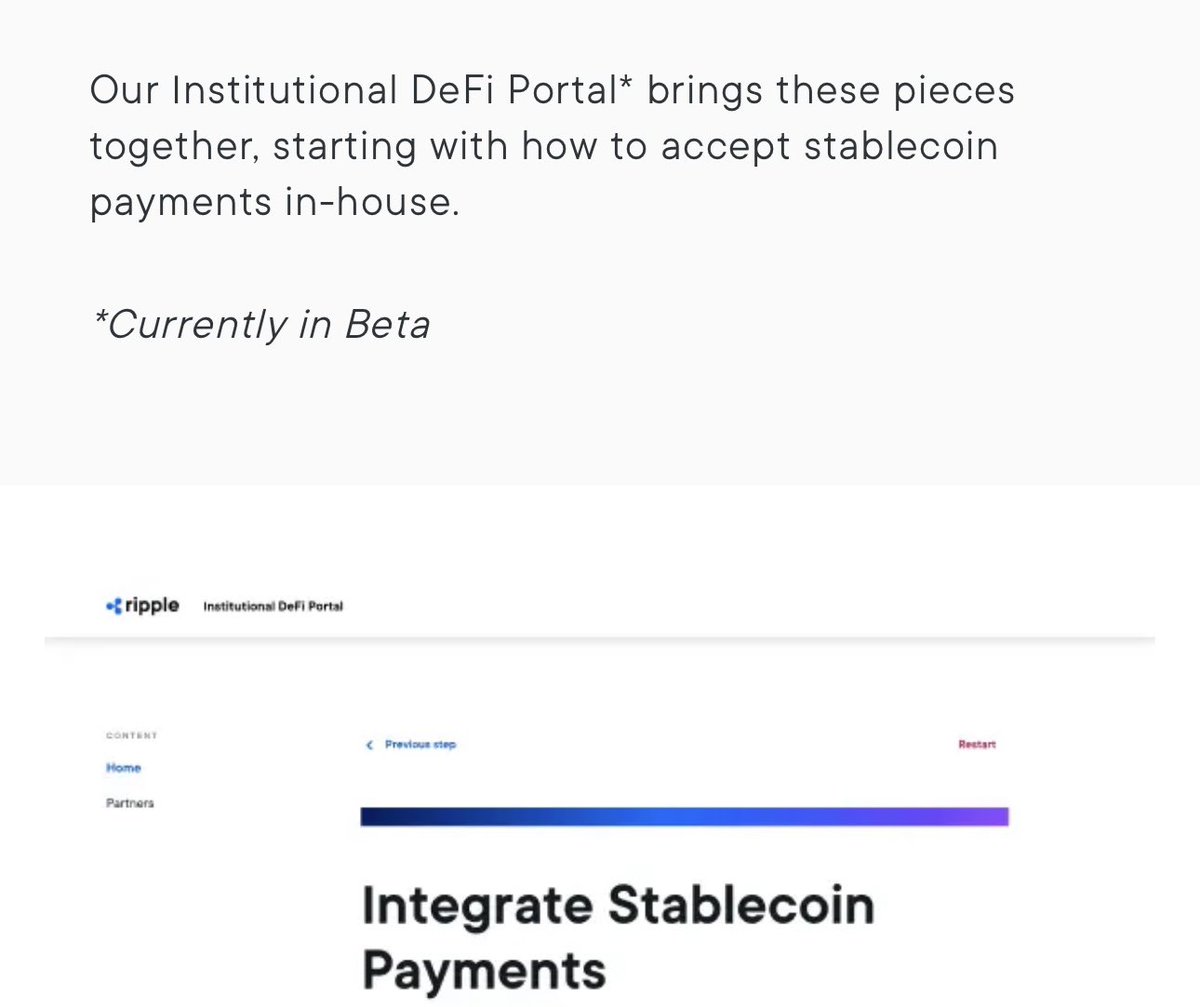 ChadSteingraber's tweet image. Ripple Institutional DeFi Portal is currently in Beta Testing.

XRP // RLUSD