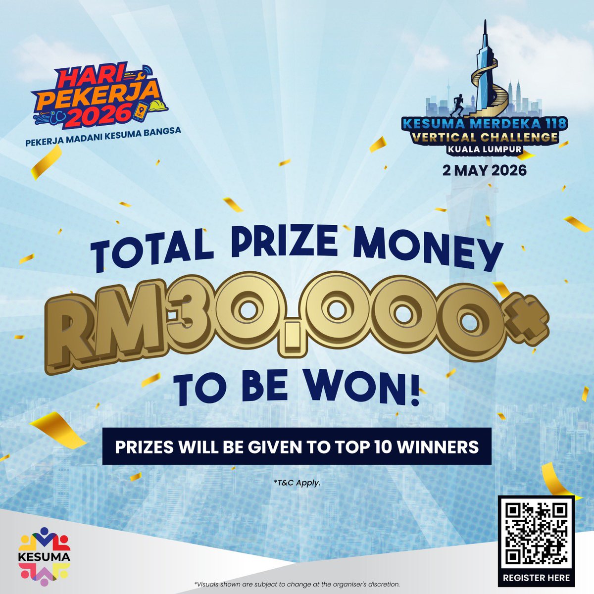 𝗔𝗿𝗲 𝘆𝗼𝘂 𝗿𝗲𝗮𝗱𝘆 𝘁𝗼 𝗰𝗼𝗻𝗾𝘂𝗲𝗿 𝗠𝗮𝗹𝗮𝘆𝘀𝗶𝗮’𝘀 𝘁𝗮𝗹𝗹𝗲𝘀𝘁 𝗶𝗰𝗼𝗻 — 𝗠𝗲𝗿𝗱𝗲𝗸𝗮 𝟭𝟭𝟴?

facebook.com/share/p/1PQWfE…

#KESUMA #JKKPxDOSH #HariPekerja2026 
#VerticalChallenge #Merdeka118 #BeTheOne #ClimbToGlory #pekerjamadanikesumabangsa