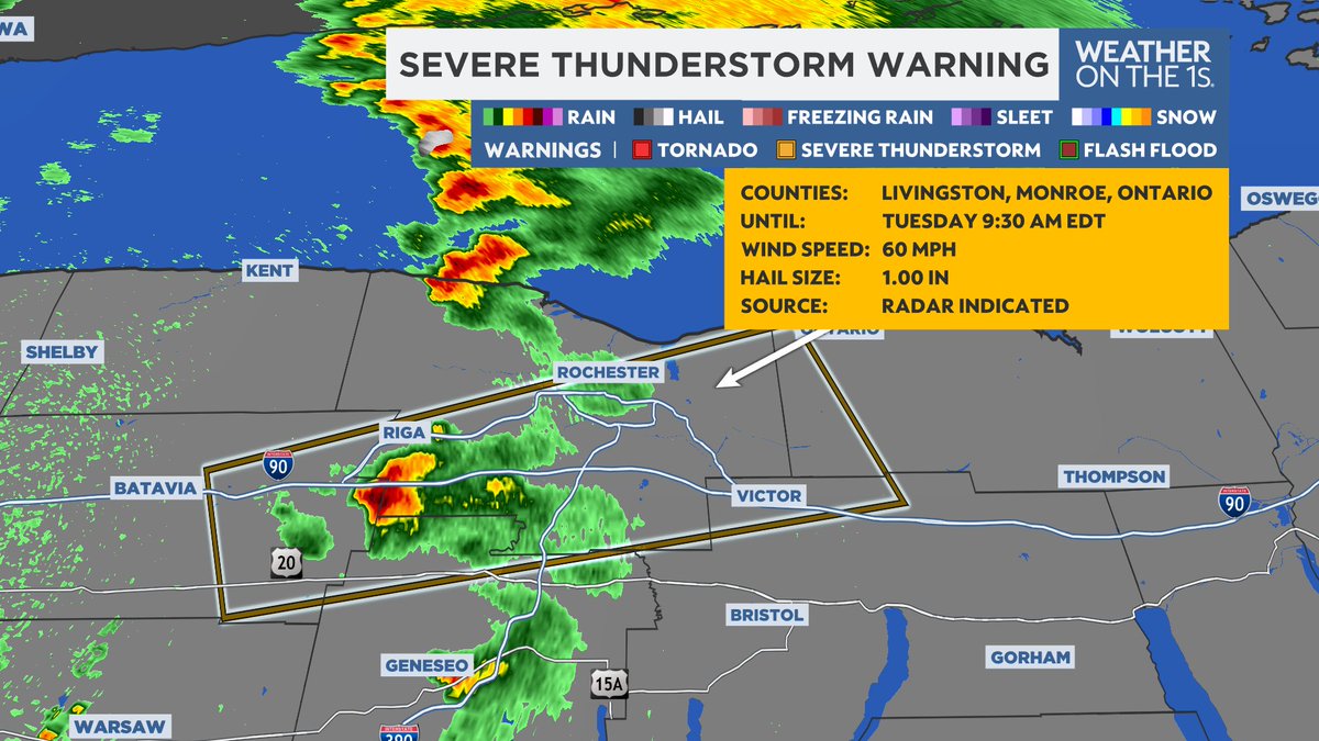 DurkinWeather's tweet image. Severe Thunderstorm southwest of Rochester this morning!

@SPECNews1ROC 

#ROC #FingerLakes #NYwx