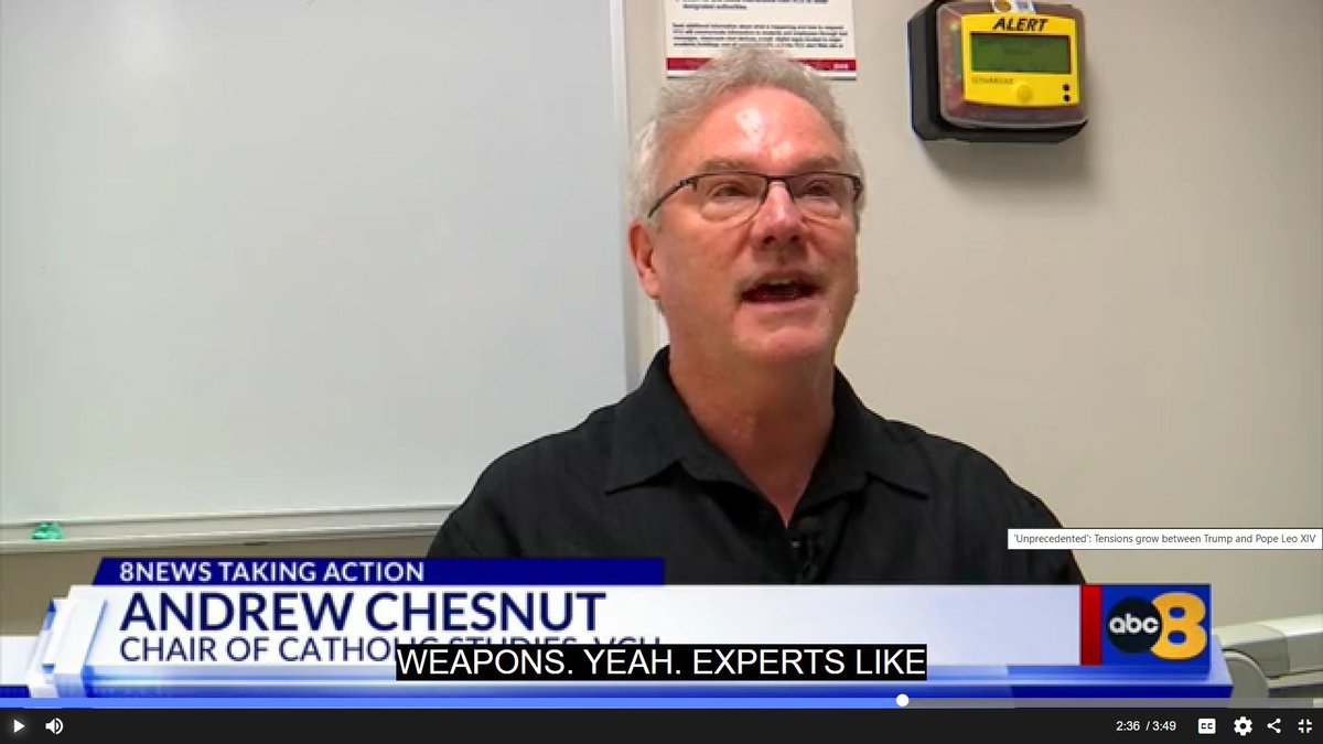 AndrewChesnut1's tweet image. My VCU students and I are featured in this ABC News Richmond @8NEWS story "‘Unprecedented’: Tensions grow between Trump and Pope Leo XIV" wric.com/news/local-new… #academia #Catholic #PopeLeo