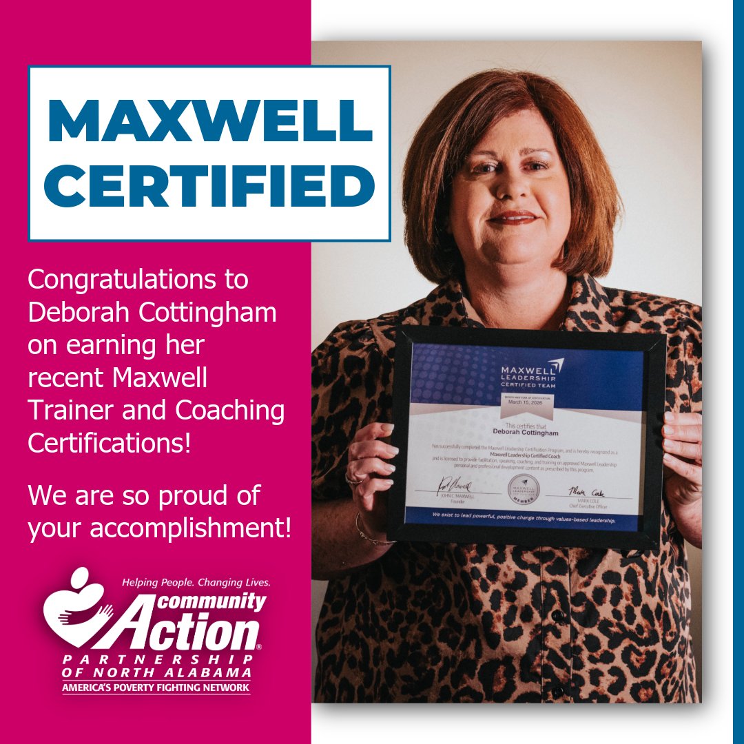 CAPofNAL's tweet image. We’d like to take a moment to congratulate CAPNA’s own Deborah Cottingham on earning her recent Maxwell Trainer and Coaching Certifications!

We are incredibly proud of you, Deborah!

#CAPNA #Maxwell #JohnCMaxwell #Leadership #LeadershipTraining