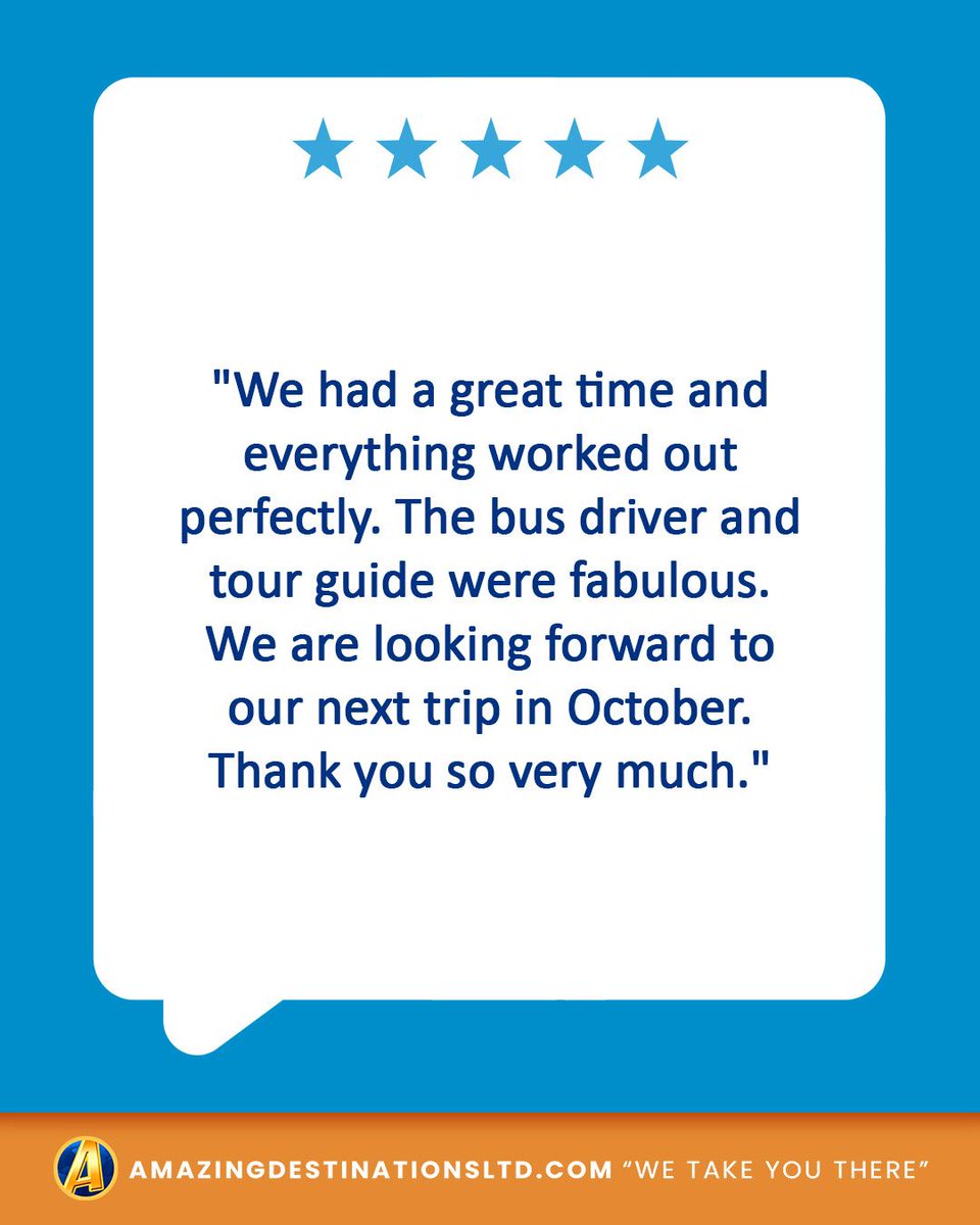 AmazingDest's tweet image. 🌟🌟🌟🌟🌟 Ready to plan your group’s next #5Star getaway? Let us handle all the details #AmazingDestinations, "We take You There!" Contact us at the link in our bio.

#GroupTours #SummerGetaways