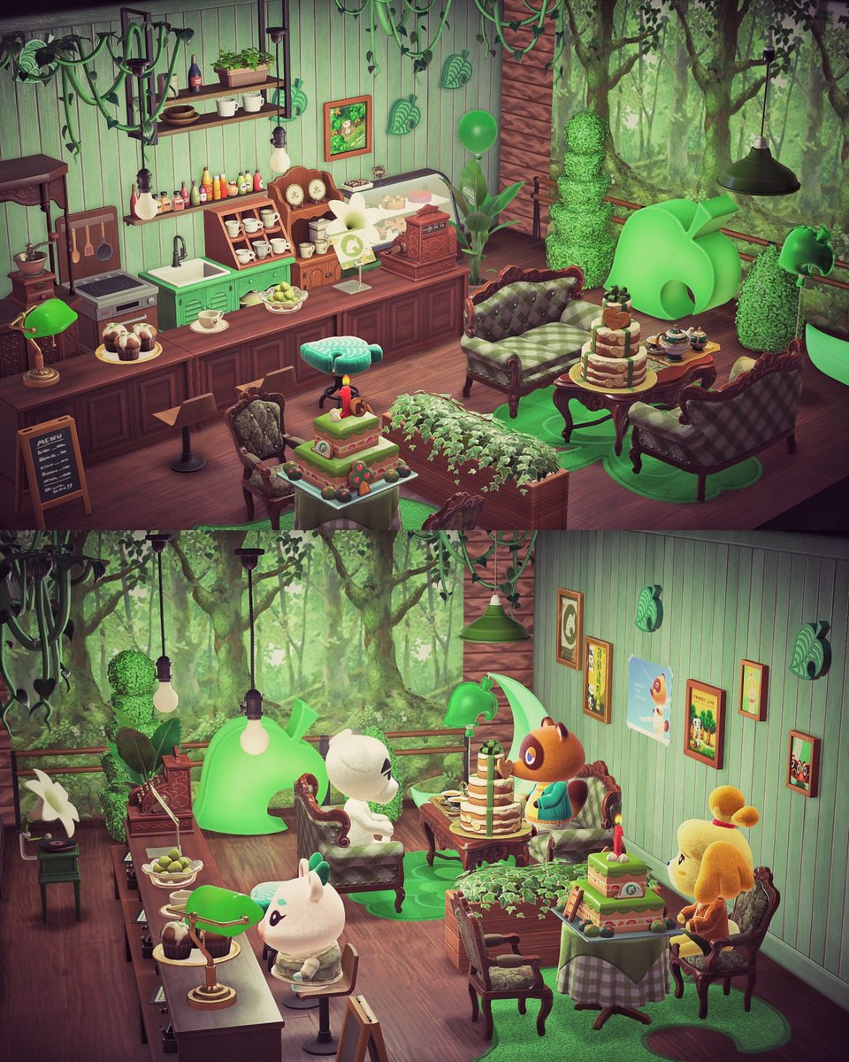 どうぶつの森25周年おめでとう🍃🌳🎉 はっぱのオブジェ🍃カフェに飾っ