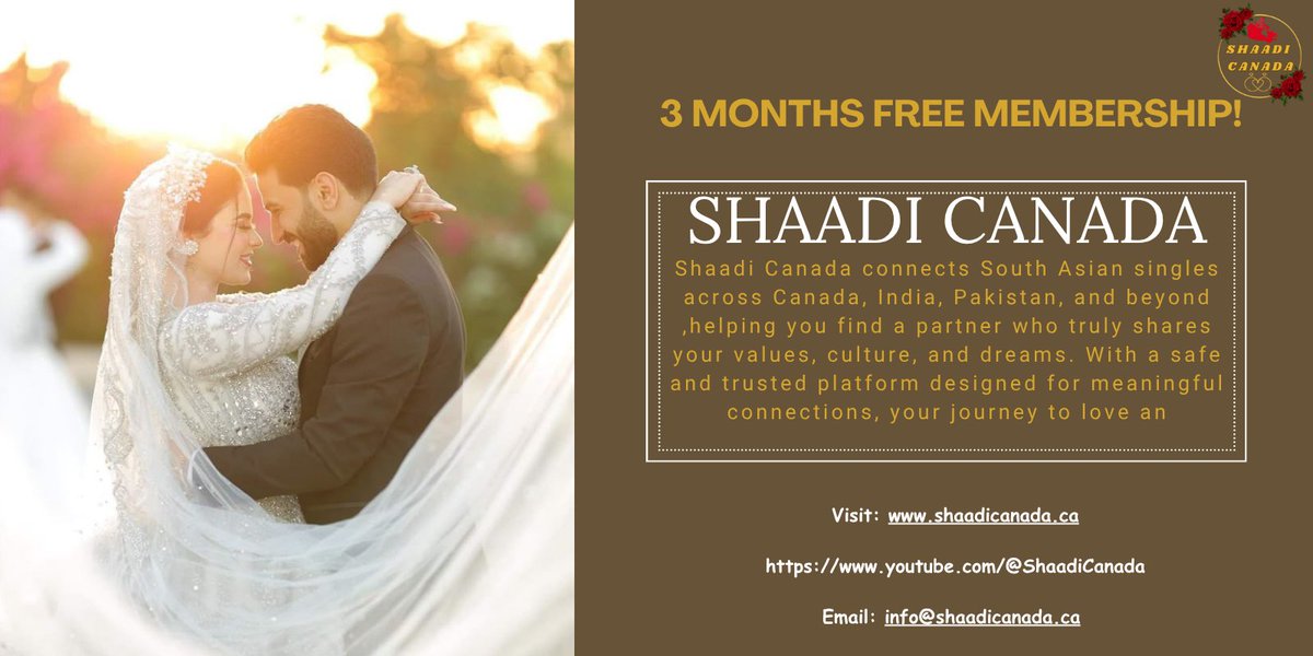 shaadicanadaCA's tweet image. Shaadi Canada is here to connect single with ideal partners in Canada, India, Pakistan, Bangladesh, South Asia. Find Your Perfect Match on Shaadi Canada 3 Months Free Membership youtube.com/@ShaadiCanada shaadicanada.ca #FindYourMatch #ShaadiCanada #SouthAsianLove #Singles