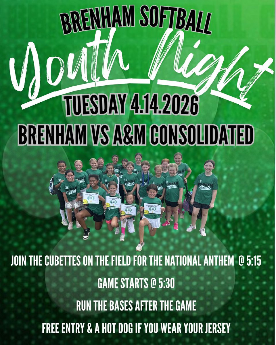 BrenhamSB's tweet photo. Hope to see you at Alumni Field tonight! https://t.co/Gyaom7s0TC